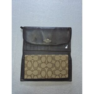 Coach Leather Trifold Wallet With Checkbook Insert Brown